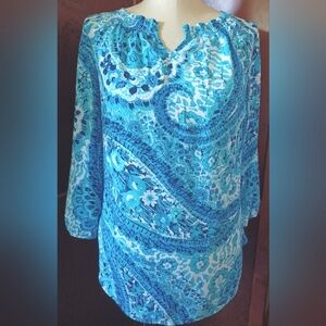 Talbots Blue Floral Paisley Blouse/Top SMALL